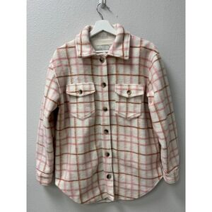 Joie Plaid Shirt Jacket M Cream Pink Brown Button Front Shacket Top Flannel‎